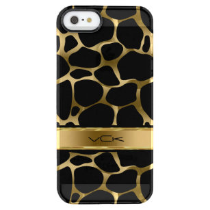 Monogramed Black & Gold Leopard Print Clear iPhone SE/5/5s Case