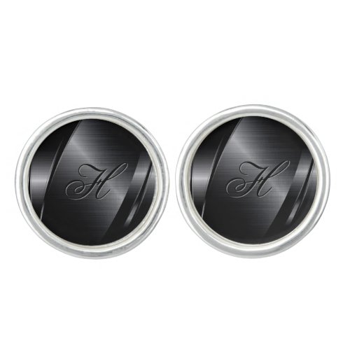 Monogramed Black Metallic Brushed Aluminum Look Cufflinks