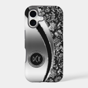Monogramed Black & Metallic Silver Damasks iPhone 17 Case