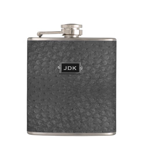 Monogramed Black Ostrich Leather Look Flask