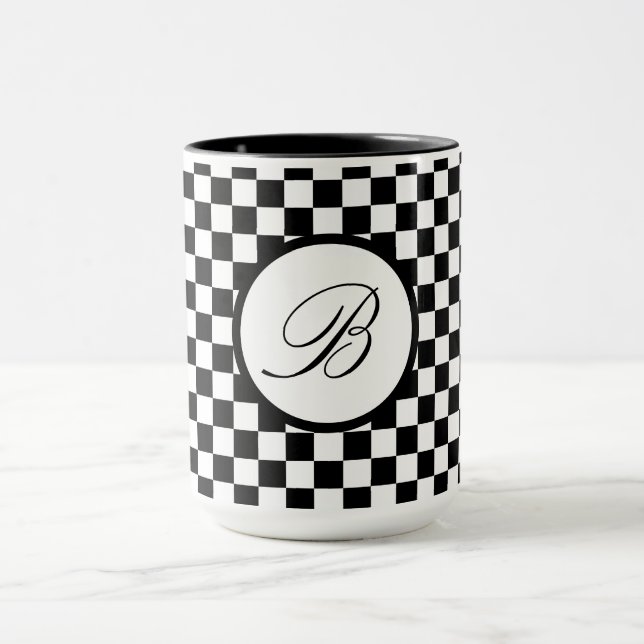 Monogramed Black Plaid  Mug (Center)