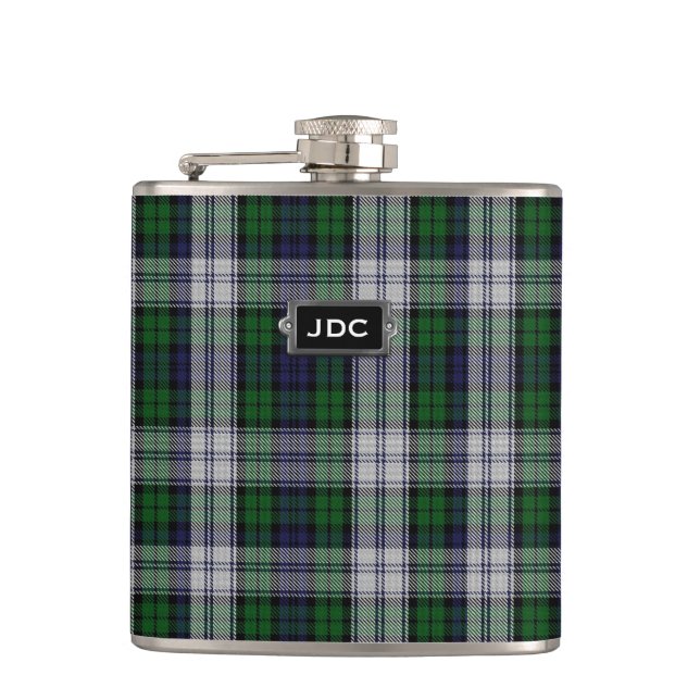 Monogramed Black Watch Dress Tartan Plaid Flask (Front)