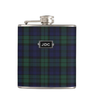 Monogramed Black Watch Tartan Plaid Flask
