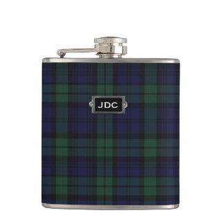 Monogramed Black Watch Tartan Plaid Flask