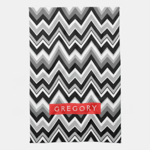 Monogramed Black White And Gray Chevron Pattern Towel