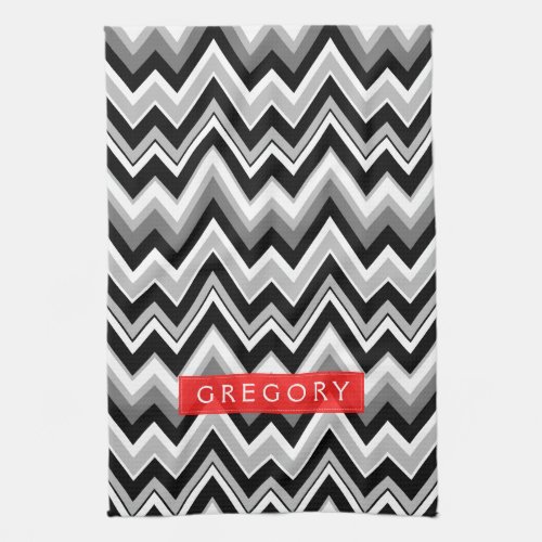 Monogramed Black White And Gray Chevron Pattern Towel