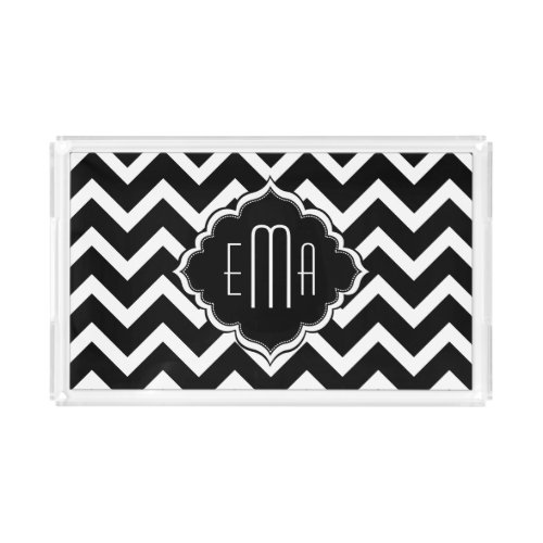 Monogramed Black  White Geometric Zigzag Chevron Acrylic Tray