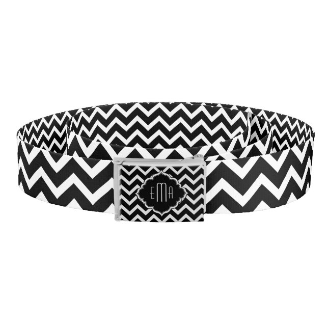 Monogramed Black & White Geometric Zigzag Chevron Belt (Coil)