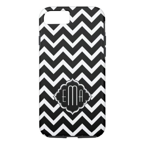 Monogramed Black  White Geometric Zigzag Chevron iPhone 87 Case