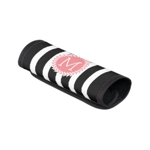Monogramed Black & White Stripes & White Wreath Luggage Handle Wrap
