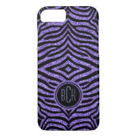 Monogramed Black Zebra Print & Purple Glitter