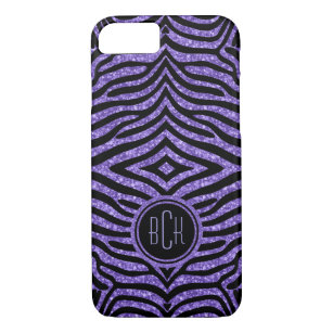 Monogramed Black Zebra Print & Purple Glitter iPhone 8/7 Case