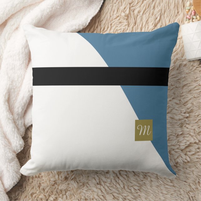 Monogramed Blue Green Color Blocked Throw Pillow (Blanket)