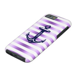 Monogramed Blue Nautical Anchor Purple Stripe Tough iPhone 6 Case