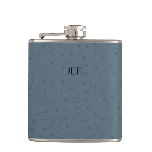 Monogramed Blue Ostrich Leather Look Flask