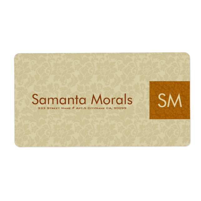 Monogramed Bold Modern Beige & Brown Damasks 2 Label (Front)