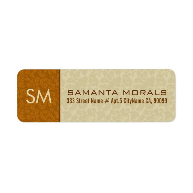 Monogramed Bold Modern Beige & Brown Damasks Label (Front)