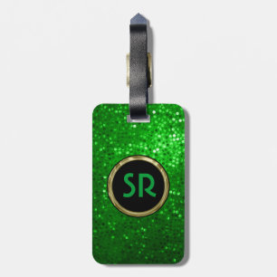 Monogramed Bright Green Tones Glitter Texture 2 Luggage Tag