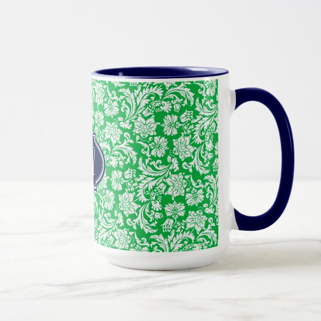 Monogramed Bright Green & White Floral Damasks 3 Mug (Right)