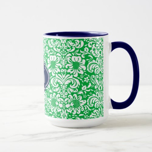 Monogramed Bright Green  White Floral Damasks 5 Mug