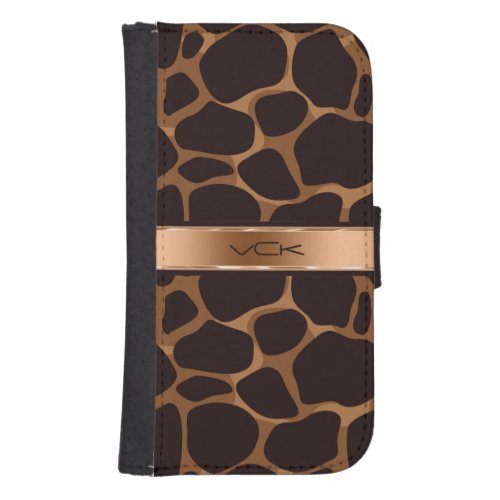 Monogramed Brown  Copper Leopard Animal Print Wallet Phone Case For Samsung Galaxy S4