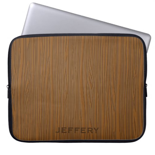 Monogramed Brown Faux Wood Grain Laptop Sleeve