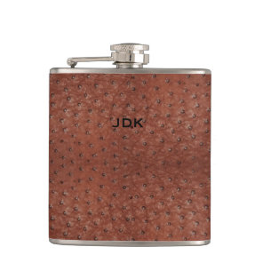 Monogramed Brown Ostrich Leather Look Flask
