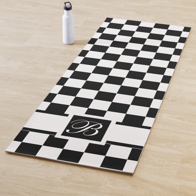 Monogramed Checkered In Black And White Yoga Mat (In Situ)
