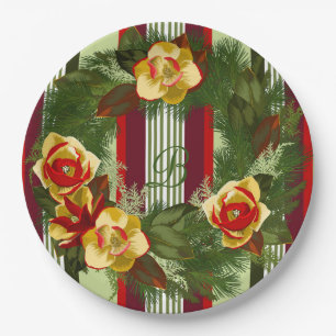 Monogramed Christmas Wreath Paper Plates