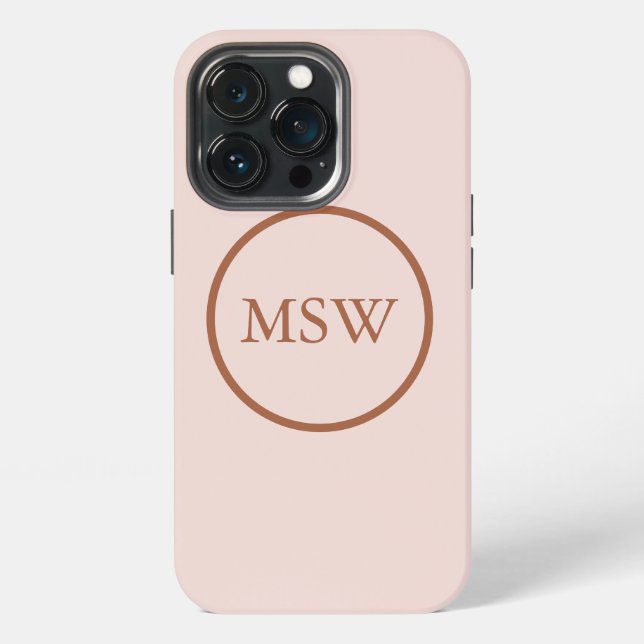 Monogramed circular border plain blush pink girly iphone case (Back)