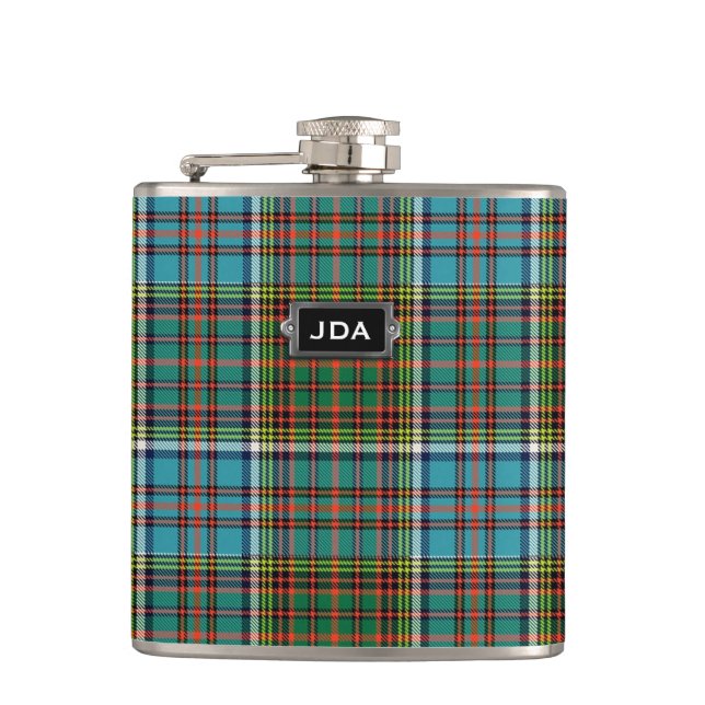 Monogramed Clan Anderson Tartan Plaid Flask (Front)