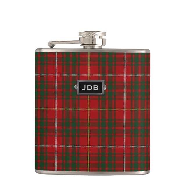 Monogramed Clan Bruce Tartan Plaid Flask (Front)