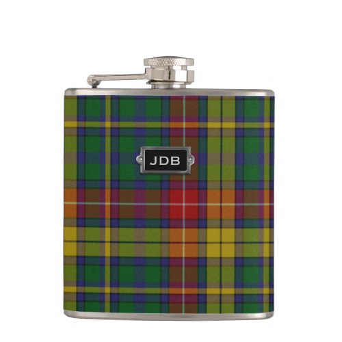 Monogramed Clan Buchanan Tartan Plaid Flask