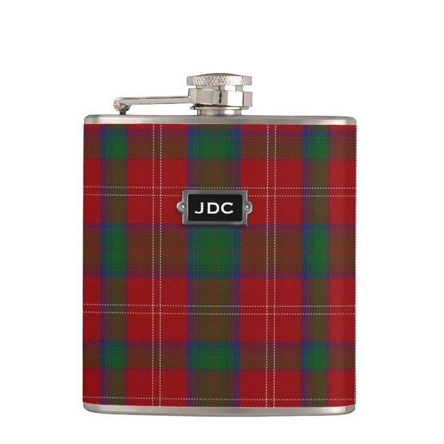 Monogramed Clan Chisholm Tartan Plaid Flask (Front)
