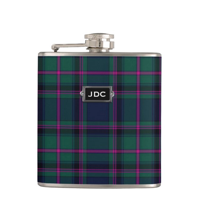 Monogramed Clan Cooper Tartan Plaid Flask (Front)