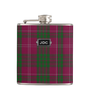 Monogramed Clan Crawford Tartan Plaid Flask