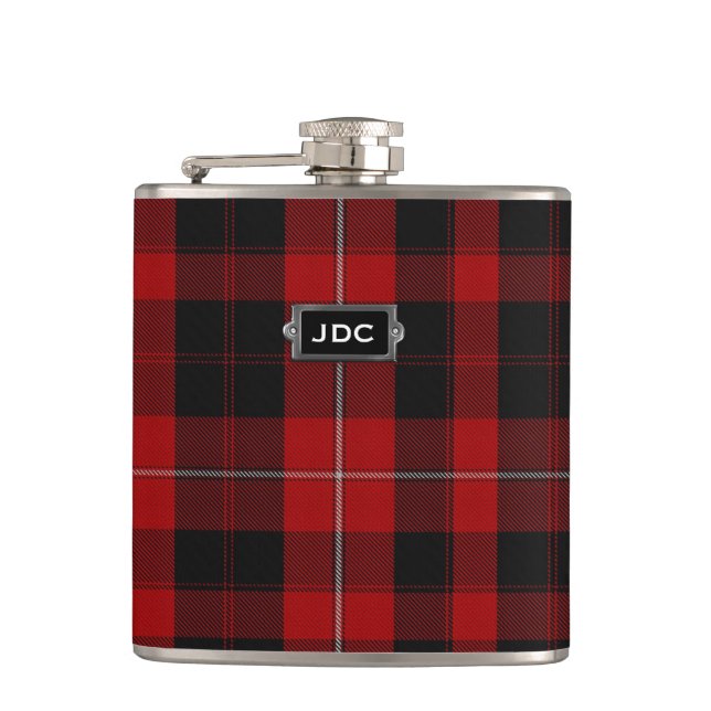 Monogramed Clan Cunningham Tartan Plaid Flask (Front)