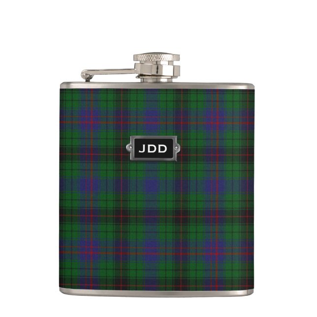 Monogramed Clan Davidson Tartan Plaid Flask (Front)