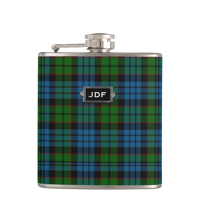 Monogramed Clan Fletcher Tartan Plaid Flask (Front)