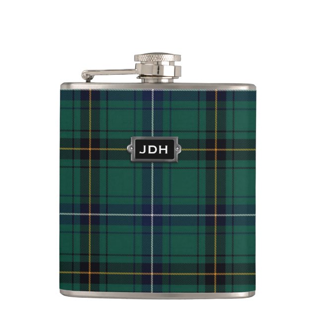 Monogramed Clan Henderson Tartan Plaid Flask (Front)