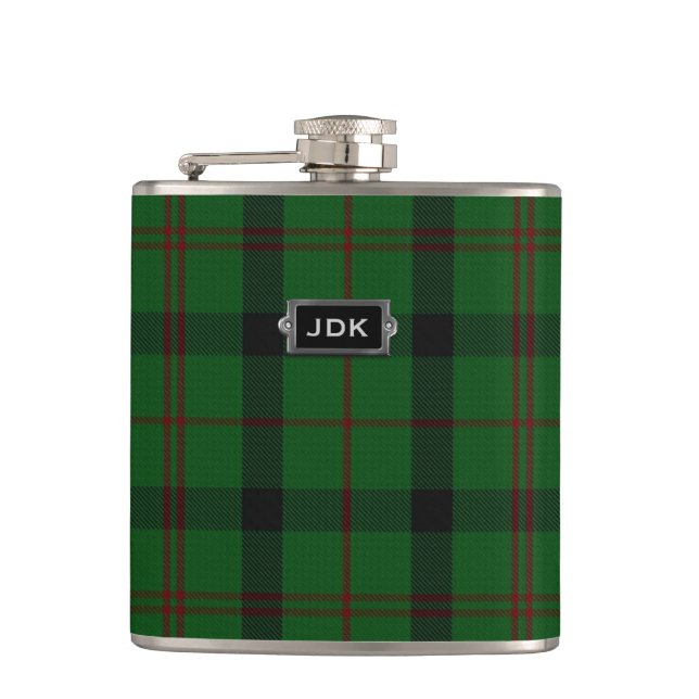 Monogramed Clan Kincaid Tartan Plaid Flask (Front)