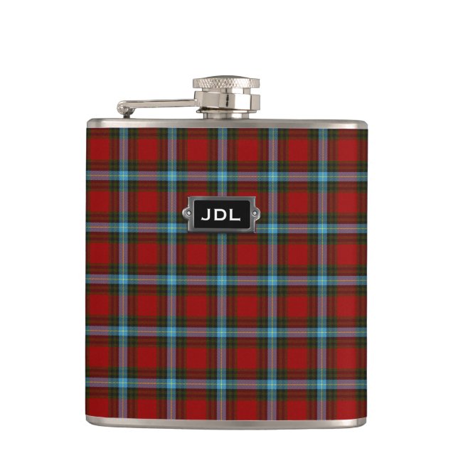 Monogramed Clan Livingstone / MacLay Tartan Plaid  Flask (Front)