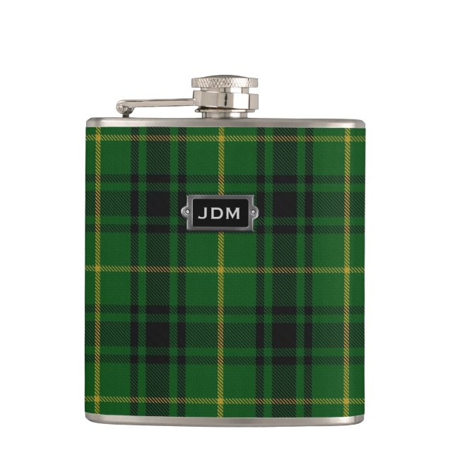 Monogramed Clan MacArthur Tartan Plaid Flask (Front)