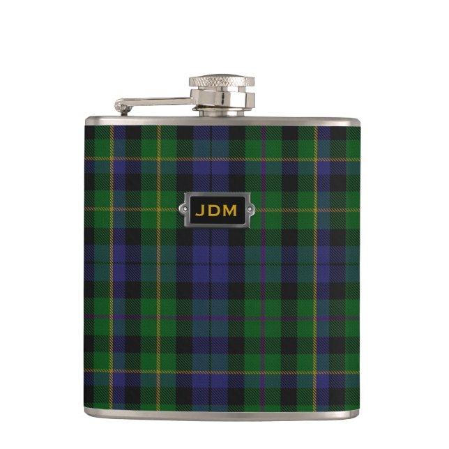 Monogramed Clan MacBride Tartan Plaid Flask (Front)