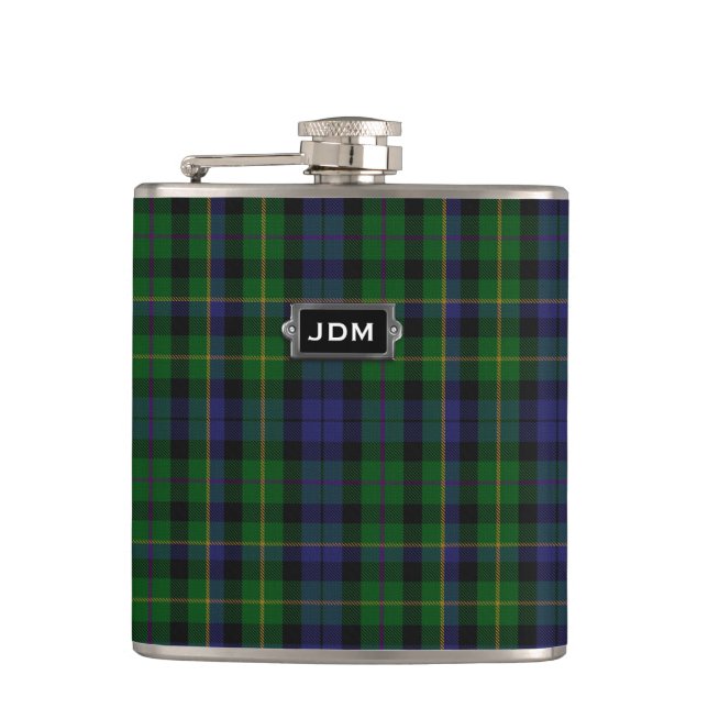 Monogramed Clan MacBride Tartan Plaid Flask (Front)