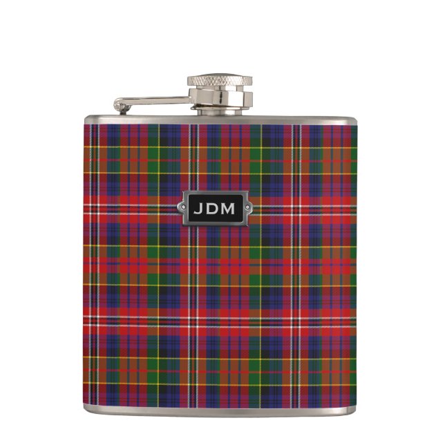 Monogramed Clan MacPherson Tartan Plaid Flask (Front)