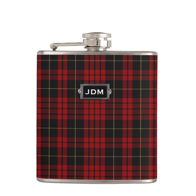 Monogramed Clan MacQueen Tartan Plaid Flask (Front)