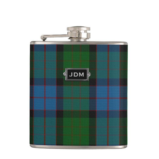 Monogramed Clan MacWilliam Tartan Plaid Flask (Front)