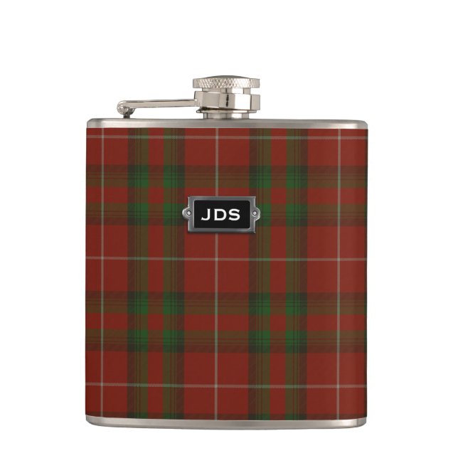 Monogramed Clan Stuart of Brute Tartan Plaid Flask (Front)