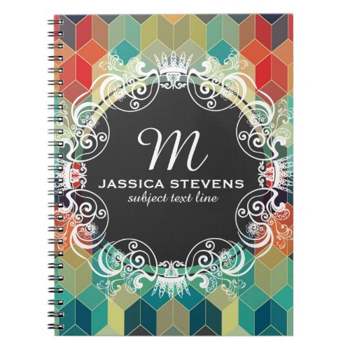 Monogramed Colorful Cubes Geometric Pattern 2 Notebook